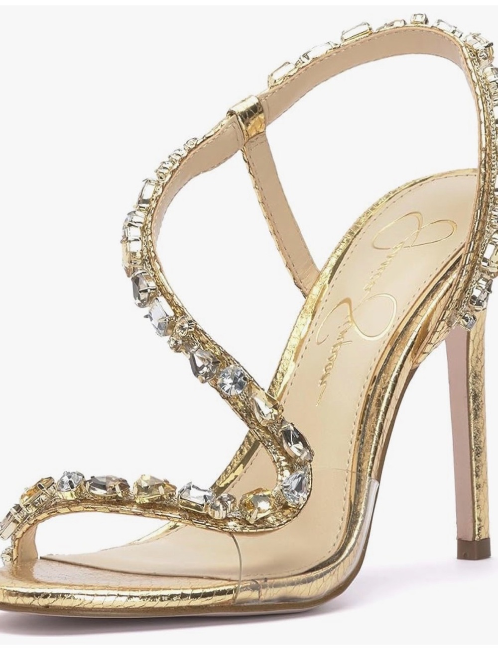 Jessica Simpson Jaycin Gold Crystal Embellished Stiletto Sandals